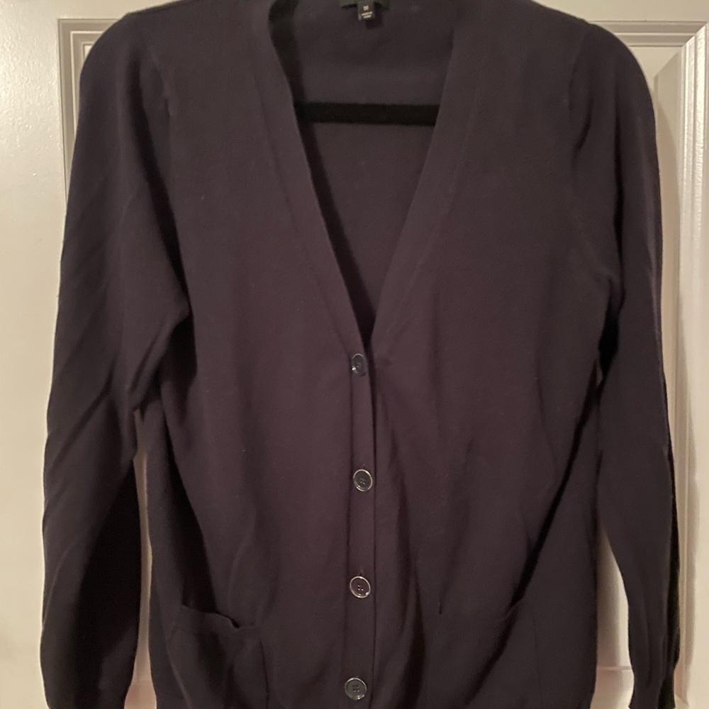 Navy long Talbots Button V-neck Cardigan